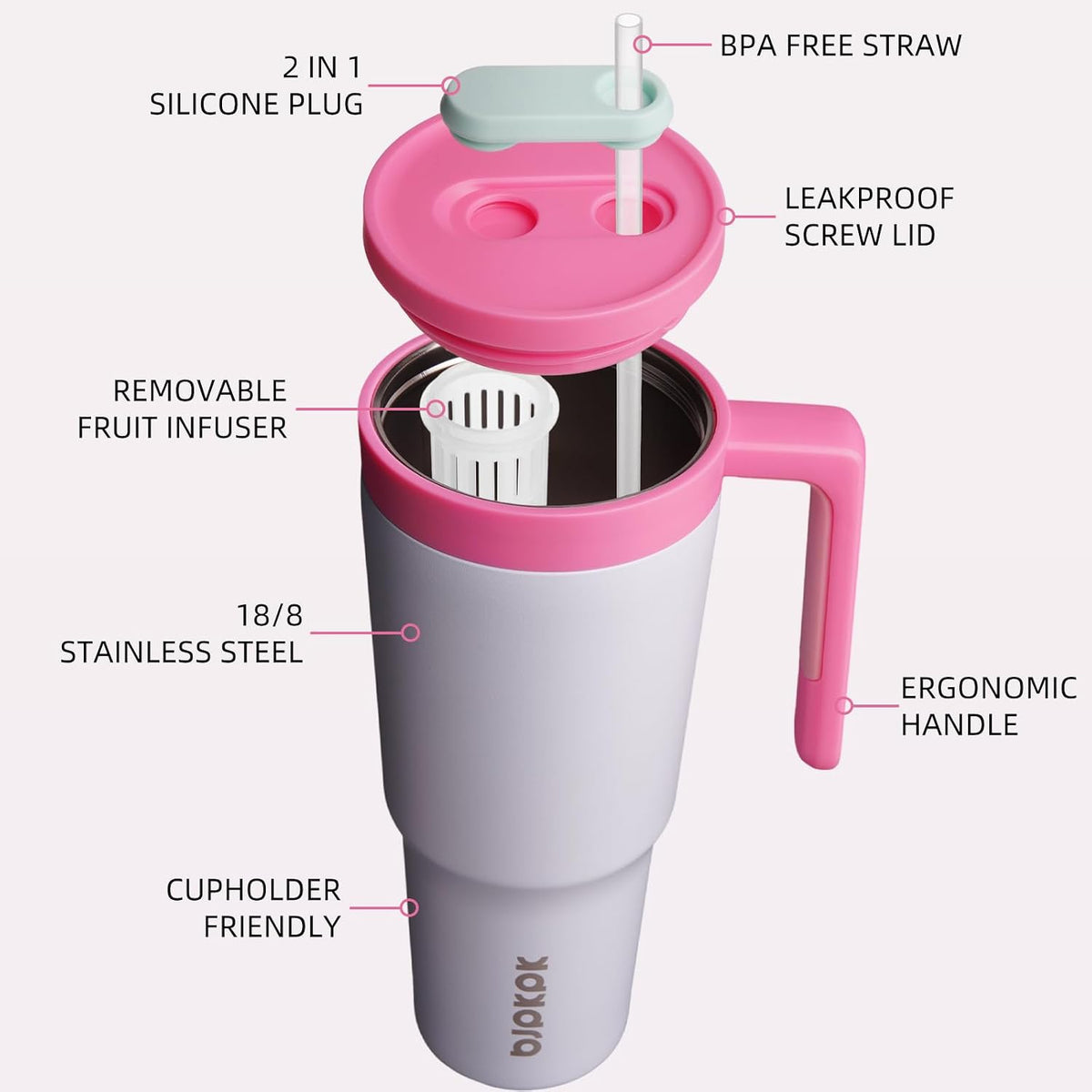 40 oz Tumbler with Handle, Straw & Lid, Insulated Stainless Steel | Travel, Double Wall Vacuum, Keeps Hot/Cold, Spill Proof, Fruit Infuser, BPA Free, Camping, Mint Green