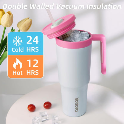 40 oz Tumbler with Handle, Straw & Lid, Insulated Stainless Steel | Travel, Double Wall Vacuum, Keeps Hot/Cold, Spill Proof, Fruit Infuser, BPA Free, Camping, Mint Green