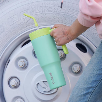 40 oz Tumbler with Handle, Straw & Lid, Insulated Stainless Steel | Travel, Double Wall Vacuum, Keeps Hot/Cold, Spill Proof, Fruit Infuser, BPA Free, Camping, Mint Green