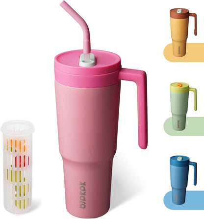 40 oz Tumbler with Handle, Straw & Lid, Insulated Stainless Steel | Travel, Double Wall Vacuum, Keeps Hot/Cold, Spill Proof, Fruit Infuser, BPA Free, Camping, Mint Green