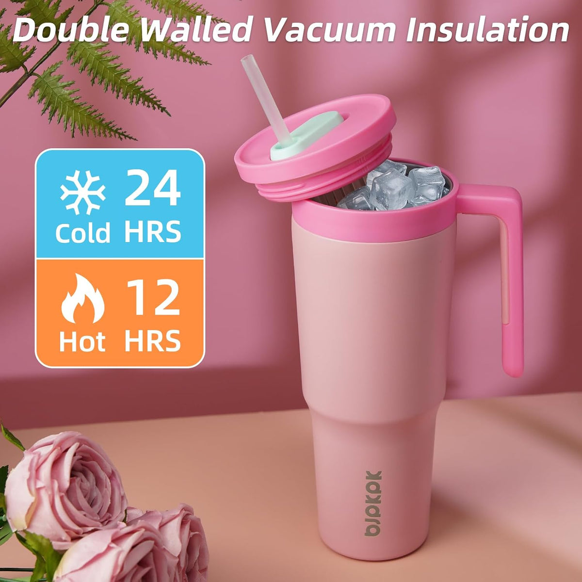 40 oz Tumbler with Handle, Straw & Lid, Insulated Stainless Steel | Travel, Double Wall Vacuum, Keeps Hot/Cold, Spill Proof, Fruit Infuser, BPA Free, Camping, Mint Green