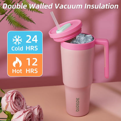 40 oz Tumbler with Handle, Straw & Lid, Insulated Stainless Steel | Travel, Double Wall Vacuum, Keeps Hot/Cold, Spill Proof, Fruit Infuser, BPA Free, Camping, Mint Green
