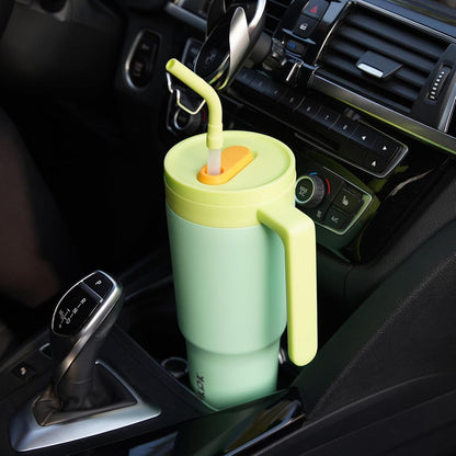 40 oz Tumbler with Handle, Straw & Lid, Insulated Stainless Steel | Travel, Double Wall Vacuum, Keeps Hot/Cold, Spill Proof, Fruit Infuser, BPA Free, Camping, Mint Green