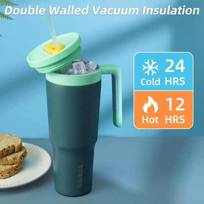 40 oz Tumbler with Handle, Straw & Lid, Insulated Stainless Steel | Travel, Double Wall Vacuum, Keeps Hot/Cold, Spill Proof, Fruit Infuser, BPA Free, Camping, Mint Green