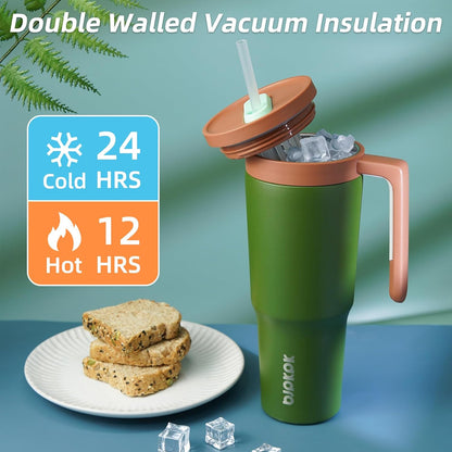 40 oz Tumbler with Handle, Straw & Lid, Insulated Stainless Steel | Travel, Double Wall Vacuum, Keeps Hot/Cold, Spill Proof, Fruit Infuser, BPA Free, Camping, Mint Green