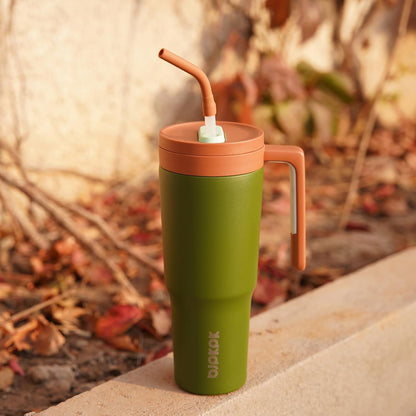 40 oz Tumbler with Handle, Straw & Lid, Insulated Stainless Steel | Travel, Double Wall Vacuum, Keeps Hot/Cold, Spill Proof, Fruit Infuser, BPA Free, Camping, Mint Green