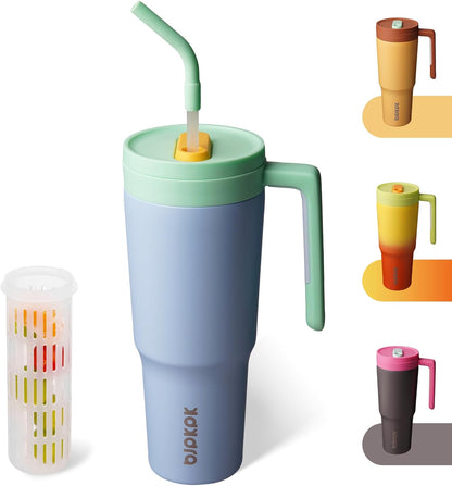 40 oz Tumbler with Handle, Straw & Lid, Insulated Stainless Steel | Travel, Double Wall Vacuum, Keeps Hot/Cold, Spill Proof, Fruit Infuser, BPA Free, Camping, Mint Green