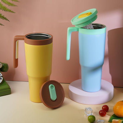 40 oz Tumbler with Handle, Straw & Lid, Insulated Stainless Steel | Travel, Double Wall Vacuum, Keeps Hot/Cold, Spill Proof, Fruit Infuser, BPA Free, Camping, Mint Green
