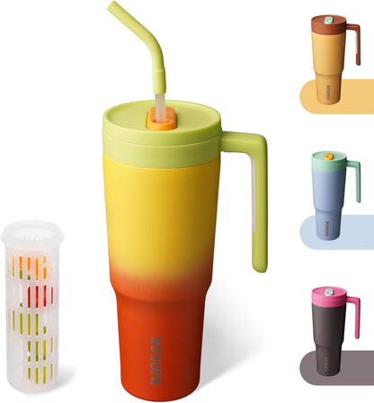 40 oz Tumbler with Handle, Straw & Lid, Insulated Stainless Steel | Travel, Double Wall Vacuum, Keeps Hot/Cold, Spill Proof, Fruit Infuser, BPA Free, Camping, Mint Green