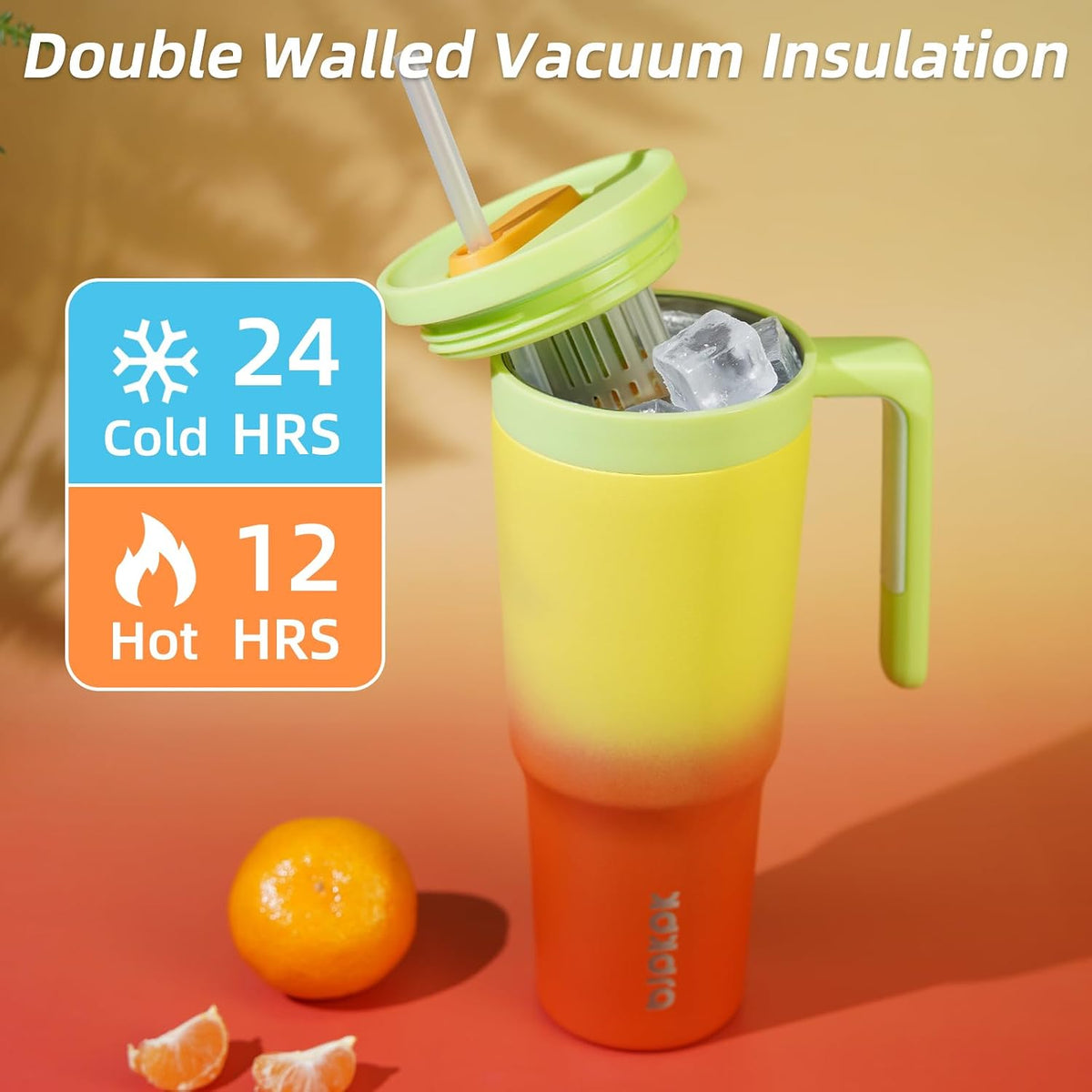 40 oz Tumbler with Handle, Straw & Lid, Insulated Stainless Steel | Travel, Double Wall Vacuum, Keeps Hot/Cold, Spill Proof, Fruit Infuser, BPA Free, Camping, Mint Green