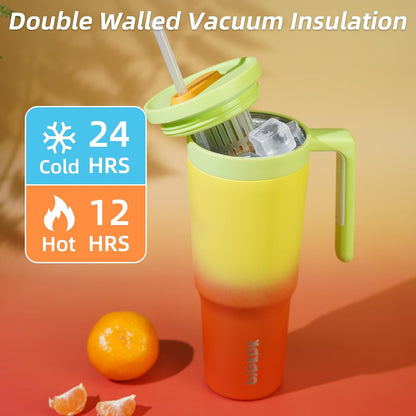 40 oz Tumbler with Handle, Straw & Lid, Insulated Stainless Steel | Travel, Double Wall Vacuum, Keeps Hot/Cold, Spill Proof, Fruit Infuser, BPA Free, Camping, Mint Green