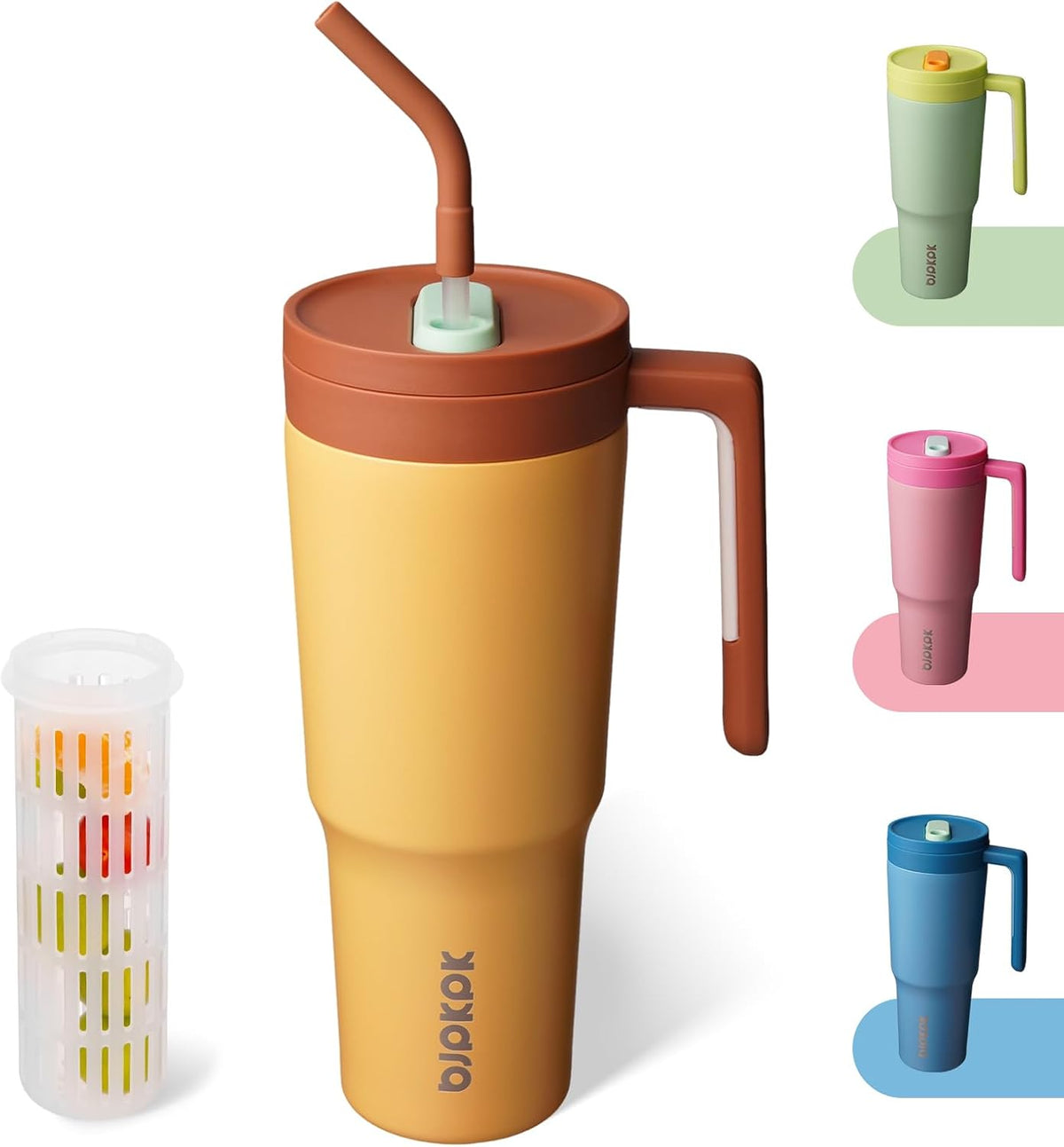 40 oz Tumbler with Handle, Straw & Lid, Insulated Stainless Steel | Travel, Double Wall Vacuum, Keeps Hot/Cold, Spill Proof, Fruit Infuser, BPA Free, Camping, Mint Green
