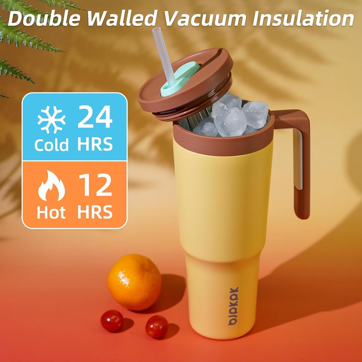 40 oz Tumbler with Handle, Straw & Lid, Insulated Stainless Steel | Travel, Double Wall Vacuum, Keeps Hot/Cold, Spill Proof, Fruit Infuser, BPA Free, Camping, Mint Green