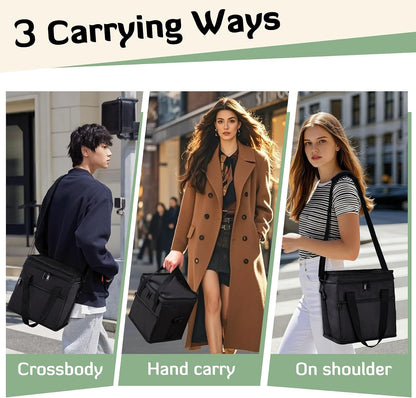 4 Cup Drink Carrier with Handle 8.94" L x 8.27" W x 9.49" H, Black | Insulated Anti-Tip Bottle Caddy, Cup Holder with Adjustable Sividers & Shoulder Strap, for Delivery, Car and Travel