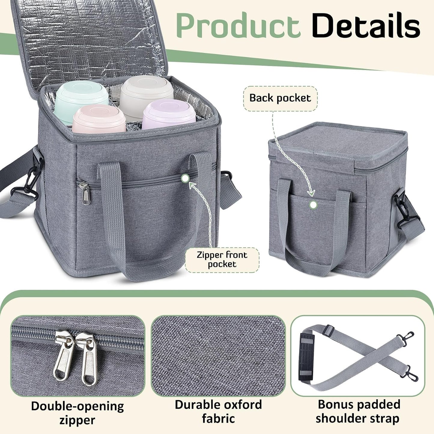 4 Cup Drink Carrier with Handle 8.94" L x 8.27" W x 9.49" H, Black | Insulated Anti-Tip Bottle Caddy, Cup Holder with Adjustable Sividers & Shoulder Strap, for Delivery, Car and Travel