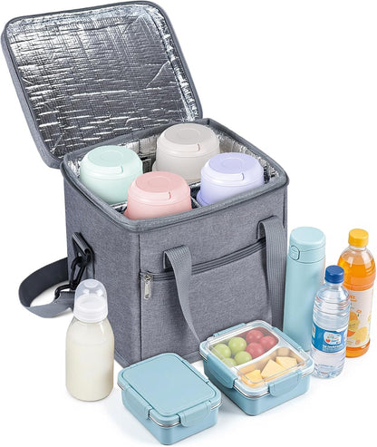 4 Cup Drink Carrier with Handle 8.94" L x 8.27" W x 9.49" H, Black | Insulated Anti-Tip Bottle Caddy, Cup Holder with Adjustable Sividers & Shoulder Strap, for Delivery, Car and Travel