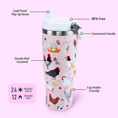 Butterfly 30 OZ Tumbler with Handle Flip Straw Lid Leak Proof | 30oz Butterfly Travel Coffee Mug Christmas Mothers Day Birthday Gifts for Women Lovers 30 Ounce Cup