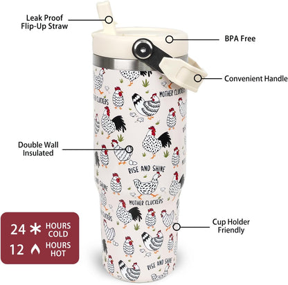 Butterfly 30 OZ Tumbler with Handle Flip Straw Lid Leak Proof | 30oz Butterfly Travel Coffee Mug Christmas Mothers Day Birthday Gifts for Women Lovers 30 Ounce Cup