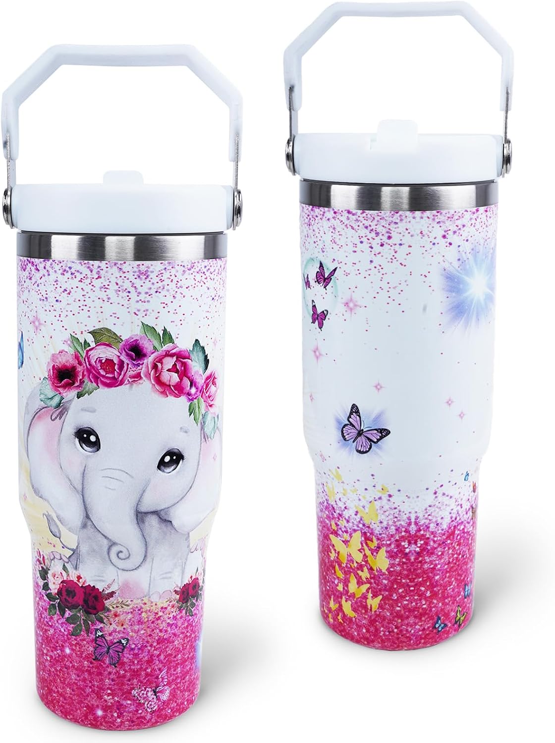 Butterfly 30 OZ Tumbler with Handle Flip Straw Lid Leak Proof | 30oz Butterfly Travel Coffee Mug Christmas Mothers Day Birthday Gifts for Women Lovers 30 Ounce Cup