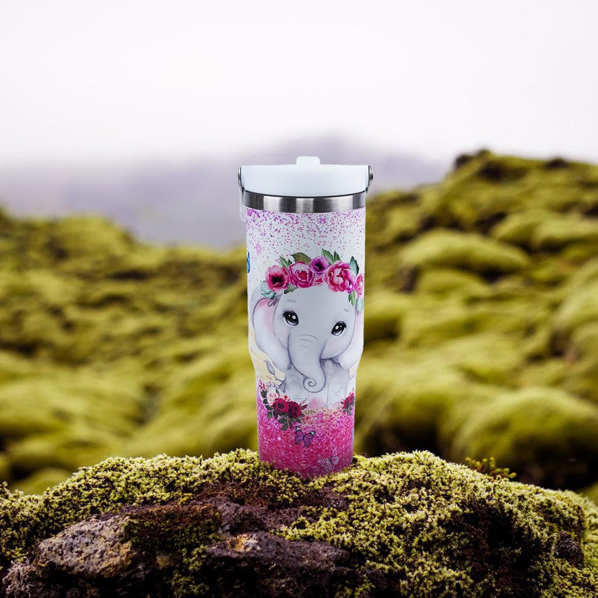 Butterfly 30 OZ Tumbler with Handle Flip Straw Lid Leak Proof | 30oz Butterfly Travel Coffee Mug Christmas Mothers Day Birthday Gifts for Women Lovers 30 Ounce Cup