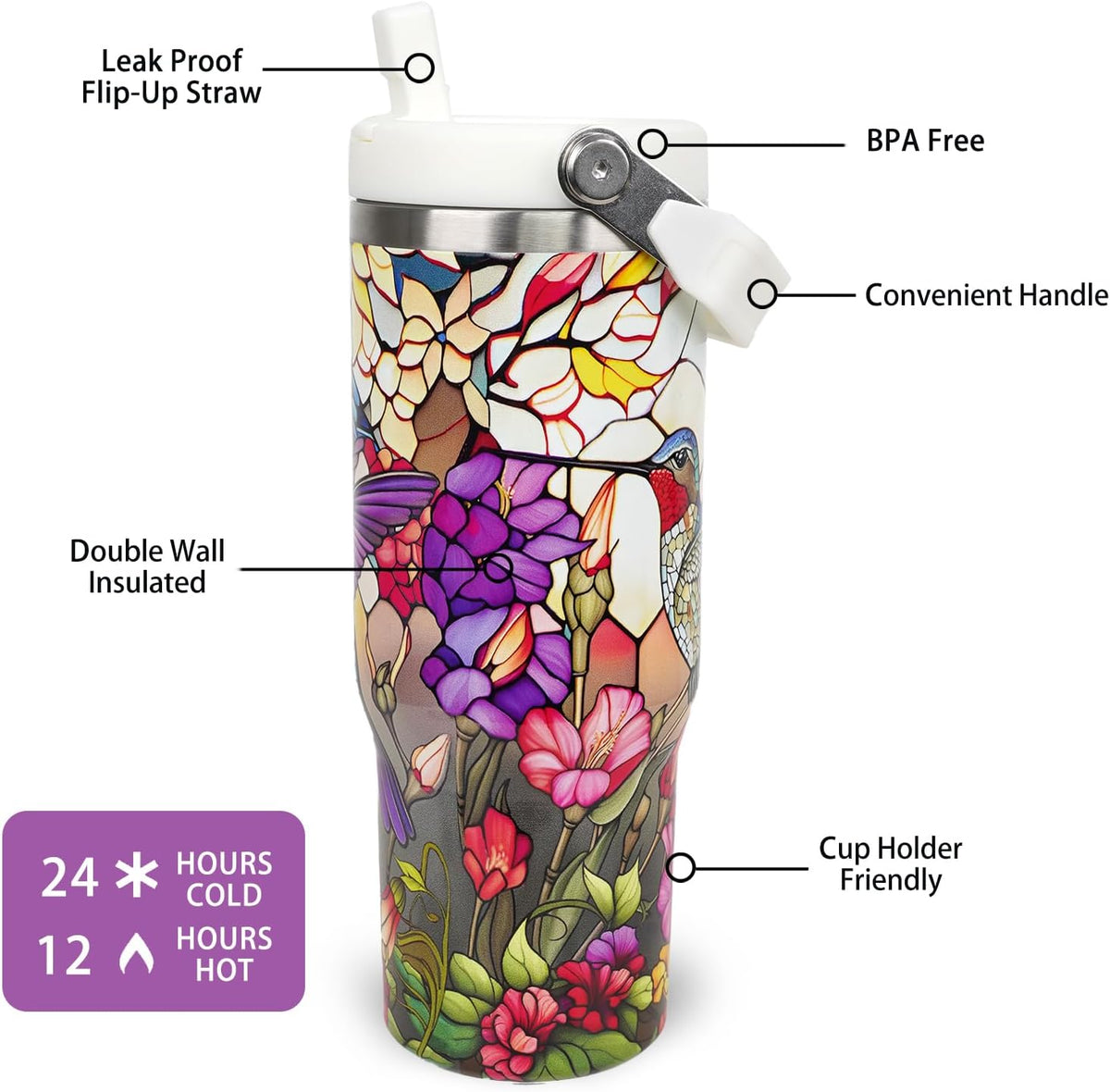 Butterfly 30 OZ Tumbler with Handle Flip Straw Lid Leak Proof | 30oz Butterfly Travel Coffee Mug Christmas Mothers Day Birthday Gifts for Women Lovers 30 Ounce Cup