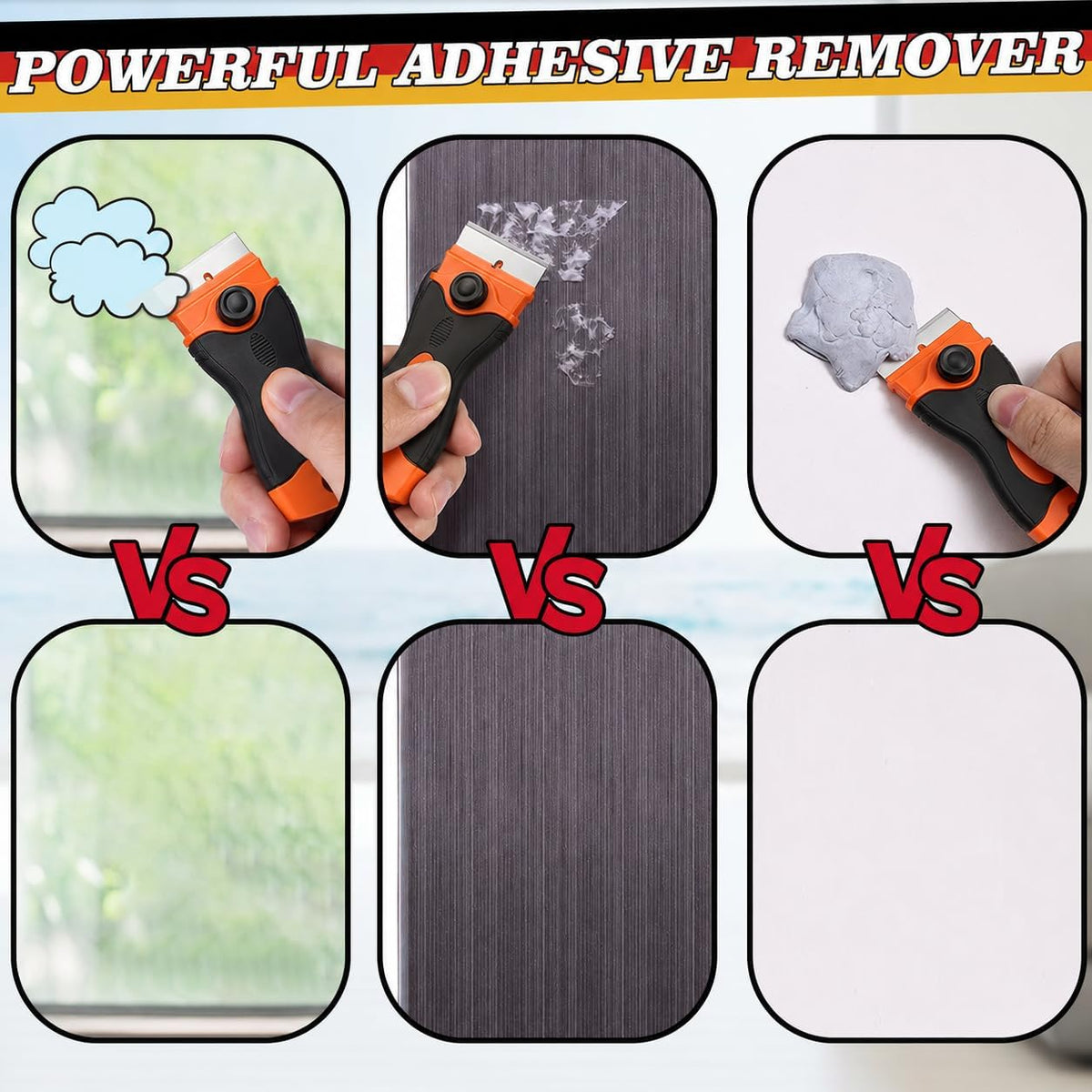 Adhesive Remover, Sticker Remover Spray with Plastic Scraper and Cleaning Cloth, Surface-Friendly Formula for Removing Sticker Residue, Tape Marks and Adhesive Build-Up from Glass,Floors and Cars