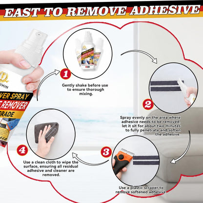 Adhesive Remover, Sticker Remover Spray with Plastic Scraper and Cleaning Cloth, Surface-Friendly Formula for Removing Sticker Residue, Tape Marks and Adhesive Build-Up from Glass,Floors and Cars
