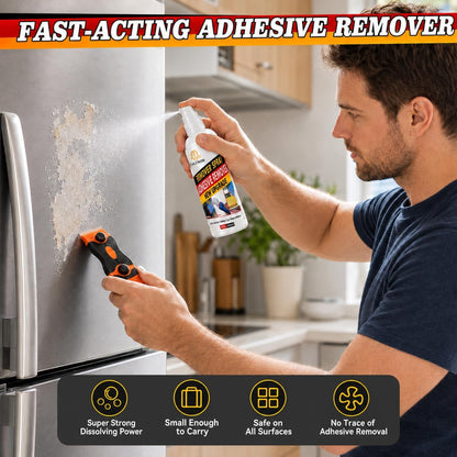 Adhesive Remover, Sticker Remover Spray with Plastic Scraper and Cleaning Cloth, Surface-Friendly Formula for Removing Sticker Residue, Tape Marks and Adhesive Build-Up from Glass,Floors and Cars