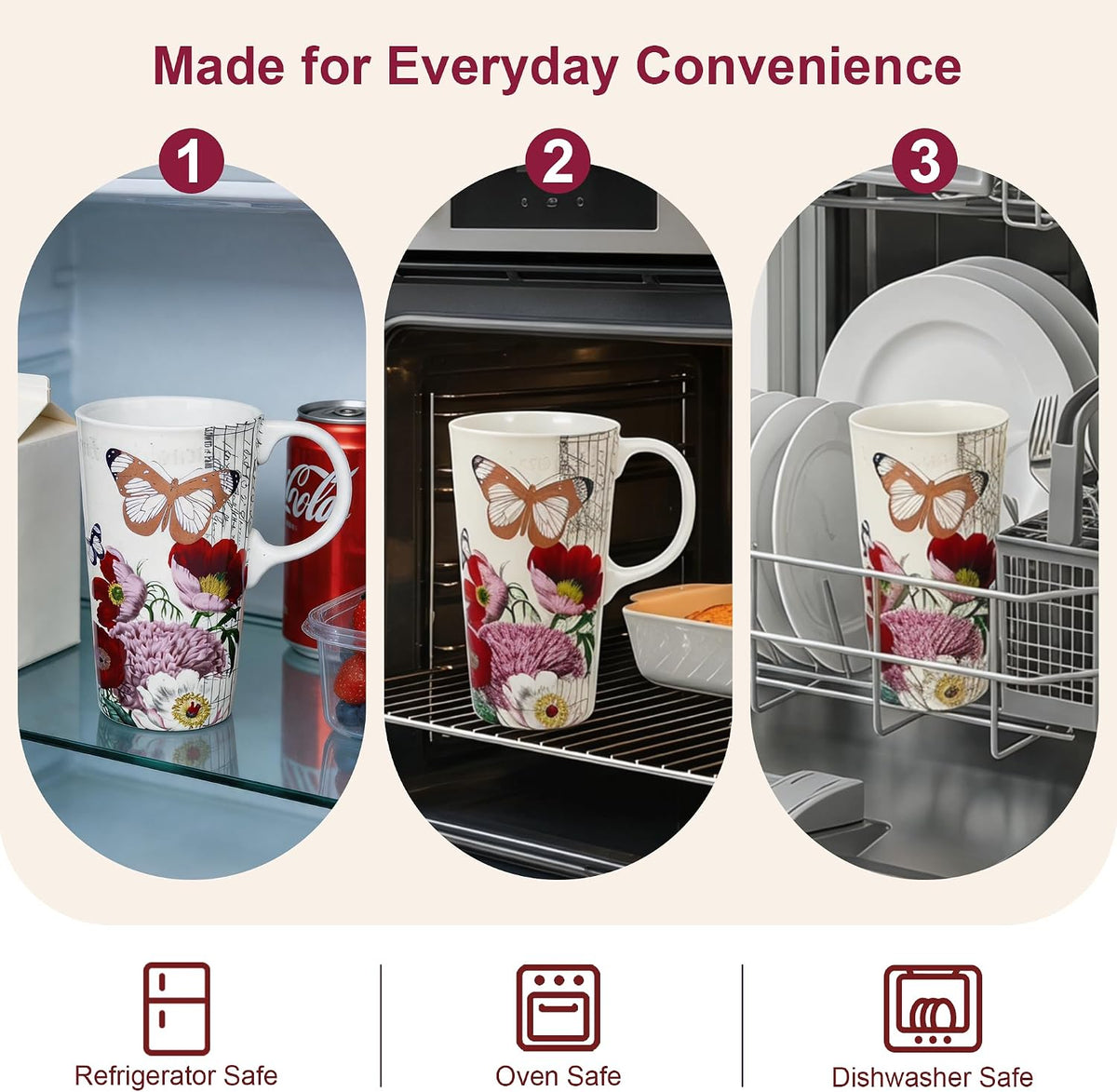 17oz Ceramic Travel Mug with Lid, Christian Butterfly Coffee Mug | Large Coffee Mug with Handle, Psalm 39:7 Floral Design, Microwave & Dishwasher Safe, Gift Box Included