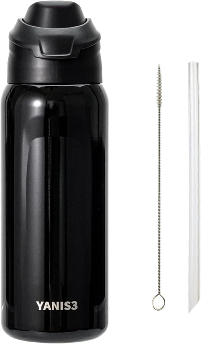 23 oz Vacuum Insulated Thermo Sport Water Bottel,Stainless Steel Double Wall Car Cups,Keeping Hot Cold,Travel Mug with Leakproof Lid,Tumbler for Coffee Tea Bevarage,Used at Gym,Office (Black)