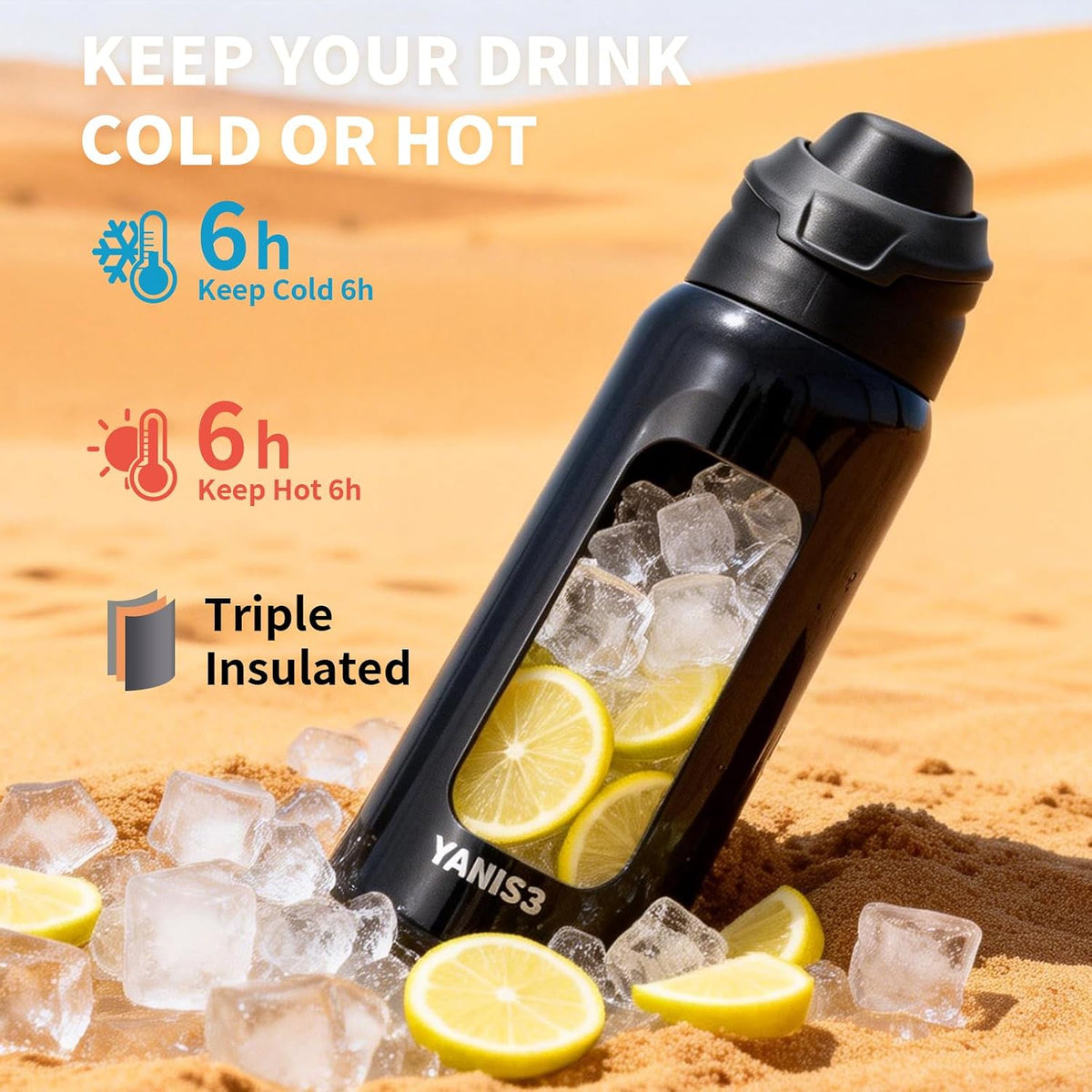 23 oz Vacuum Insulated Thermo Sport Water Bottel,Stainless Steel Double Wall Car Cups,Keeping Hot Cold,Travel Mug with Leakproof Lid,Tumbler for Coffee Tea Bevarage,Used at Gym,Office (Black)