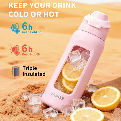 23 oz Vacuum Insulated Thermo Sport Water Bottel,Stainless Steel Double Wall Car Cups,Keeping Hot Cold,Travel Mug with Leakproof Lid,Tumbler for Coffee Tea Bevarage,Used at Gym,Office (Black)