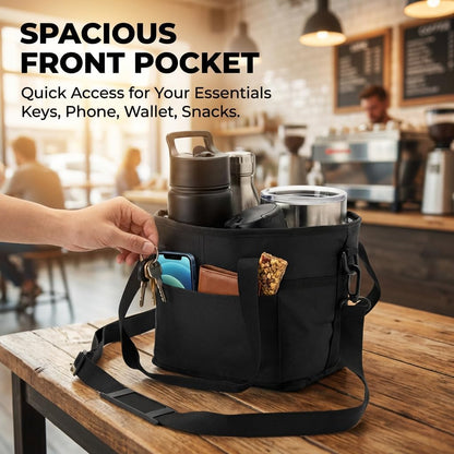 Drink Carrier, Family Size 4 Compartment Drink Bag, Insulated Leakproof Beverage Transport Bag with Divider, for Hiking, Walking, Sports, Family Outings & Daily Use