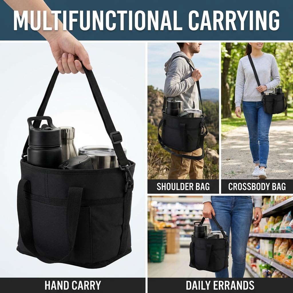 Drink Carrier, Family Size 4 Compartment Drink Bag, Insulated Leakproof Beverage Transport Bag with Divider, for Hiking, Walking, Sports, Family Outings & Daily Use