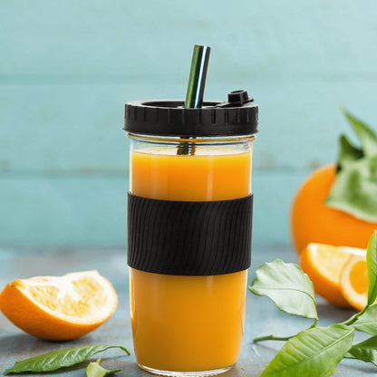 4 Pack 24 Oz Reusable Boba Cups with Lids and Straw, Iced Coffee & Smoothie Cups, Bubble Tea & Mason Jar Style with Silicone Sleeve, BPA Free, Dishwasher Safe, 2 Colors