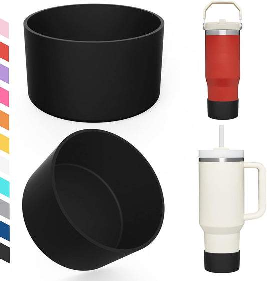 Upgrade 2PCS Protective Silicone Boot Bumper for Stanley Quencher Adventure 40oz 30oz IceFlow 20oz 30oz Tumbler, Water Bottle Bottom Sleeve Cover Accessories for Stanley Mug Cup(Black)