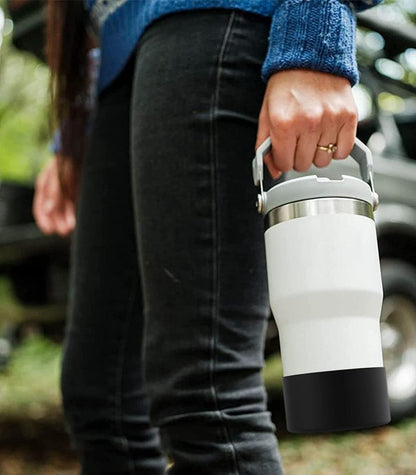 Upgrade 2PCS Protective Silicone Boot Bumper for Stanley Quencher Adventure 40oz 30oz IceFlow 20oz 30oz Tumbler, Water Bottle Bottom Sleeve Cover Accessories for Stanley Mug Cup(Black)