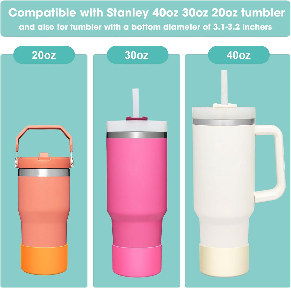 Upgrade 2PCS Protective Silicone Boot Bumper for Stanley Quencher Adventure 40oz 30oz IceFlow 20oz 30oz Tumbler, Water Bottle Bottom Sleeve Cover Accessories for Stanley Mug Cup(Black)