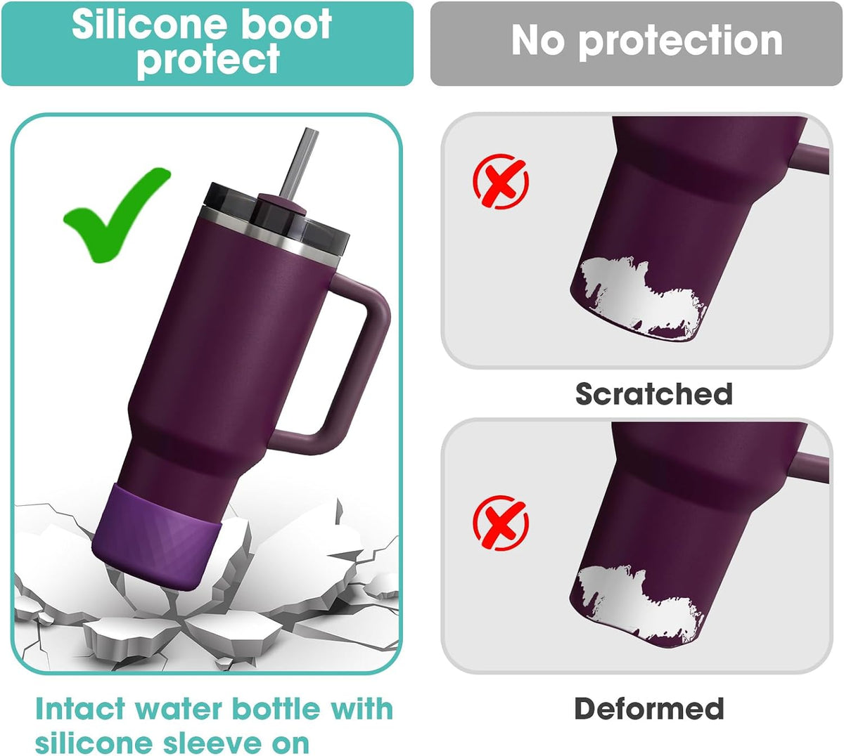 Upgrade 2PCS Protective Silicone Boot Bumper for Stanley Quencher Adventure 40oz 30oz IceFlow 20oz 30oz Tumbler, Water Bottle Bottom Sleeve Cover Accessories for Stanley Mug Cup(Black)