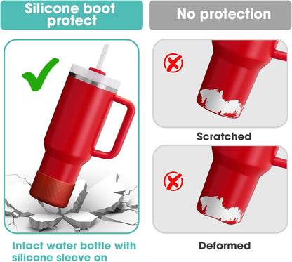 Upgrade 2PCS Protective Silicone Boot Bumper for Stanley Quencher Adventure 40oz 30oz IceFlow 20oz 30oz Tumbler, Water Bottle Bottom Sleeve Cover Accessories for Stanley Mug Cup(Black)