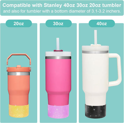 Upgrade 2PCS Protective Silicone Boot Bumper for Stanley Quencher Adventure 40oz 30oz IceFlow 20oz 30oz Tumbler, Water Bottle Bottom Sleeve Cover Accessories for Stanley Mug Cup(Black)
