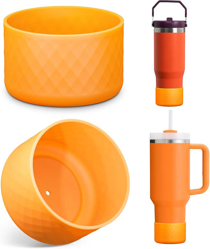 Upgrade 2PCS Protective Silicone Boot Bumper for Stanley Quencher Adventure 40oz 30oz IceFlow 20oz 30oz Tumbler, Water Bottle Bottom Sleeve Cover Accessories for Stanley Mug Cup(Black)