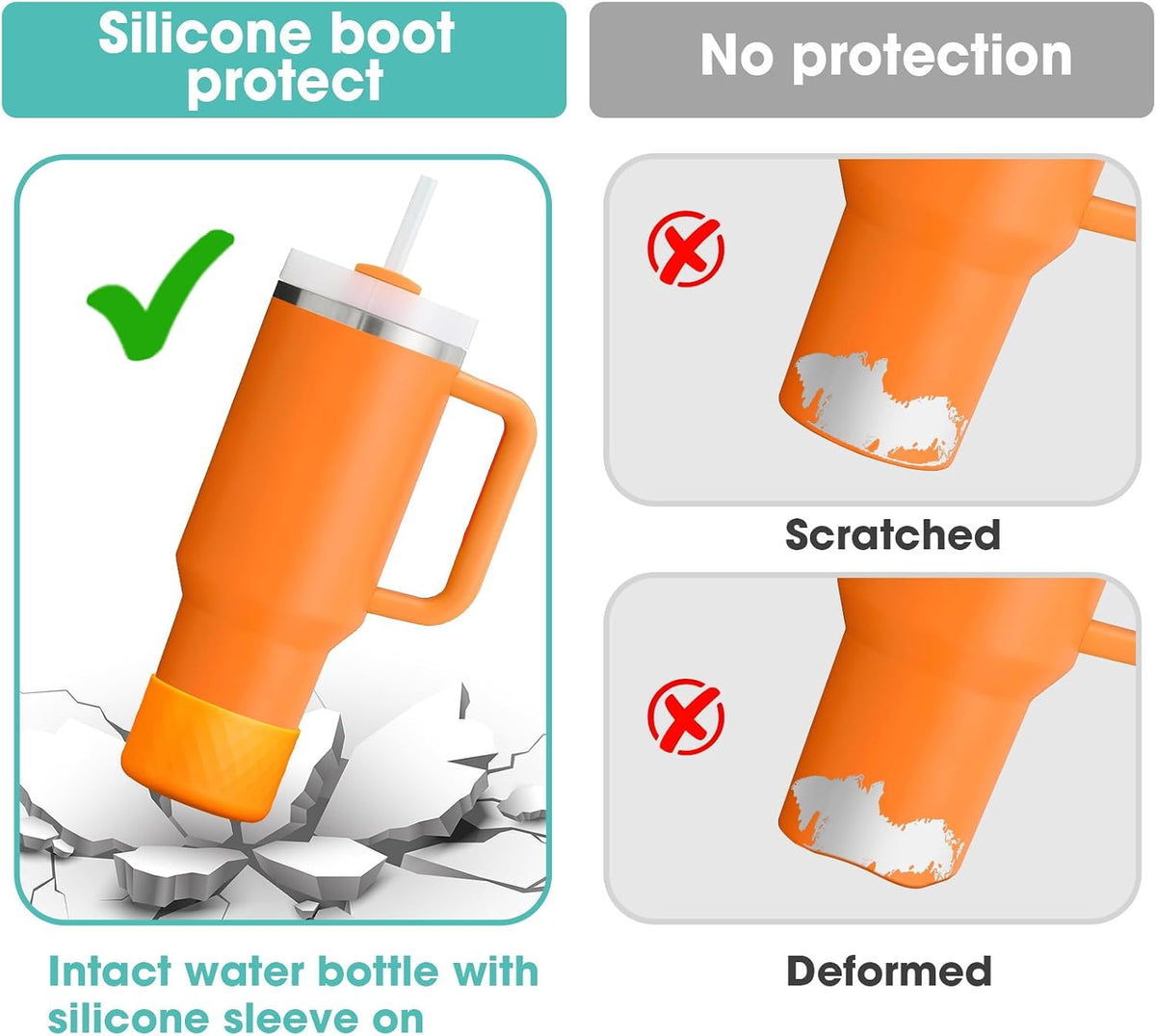 Upgrade 2PCS Protective Silicone Boot Bumper for Stanley Quencher Adventure 40oz 30oz IceFlow 20oz 30oz Tumbler, Water Bottle Bottom Sleeve Cover Accessories for Stanley Mug Cup(Black)