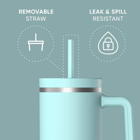 Voyager 32oz Insulated Tumbler with Handle & 2-in-1 Lid, Leak-Proof Stainless-Steel Travel Tumbler, Cupholder Friendly Reusable Water Bottle Built for Work, Gym, or Class Commute (Sage Leaf)