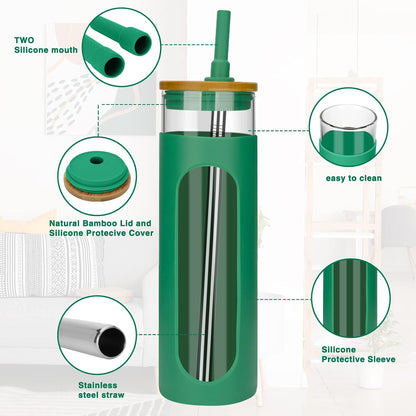 26 oz Glass Tumbler with Lid & Straw, Reusable Iced Coffee Cups and Smoothie Cup with Bamboo Lid for Boba Tea, Coffee, Juice, BPA-Free Borosilicate Glass Cup for Home, Office & Gifts – 1 Pack