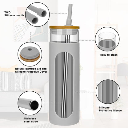 26 oz Glass Tumbler with Lid & Straw, Reusable Iced Coffee Cups and Smoothie Cup with Bamboo Lid for Boba Tea, Coffee, Juice, BPA-Free Borosilicate Glass Cup for Home, Office & Gifts – 1 Pack