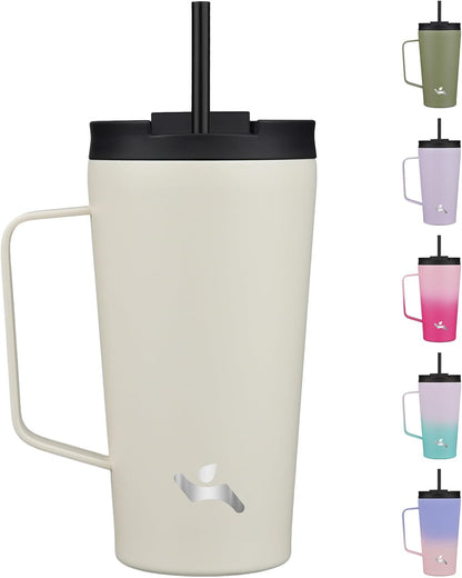 18 oz Insulated Tumbler with Handle & Straw, Stainless Steel Mug | Blue; BPA-free, leak-proof reusable bottle for coffee, iced drinks, office, travel, outdoor use & daily hydration