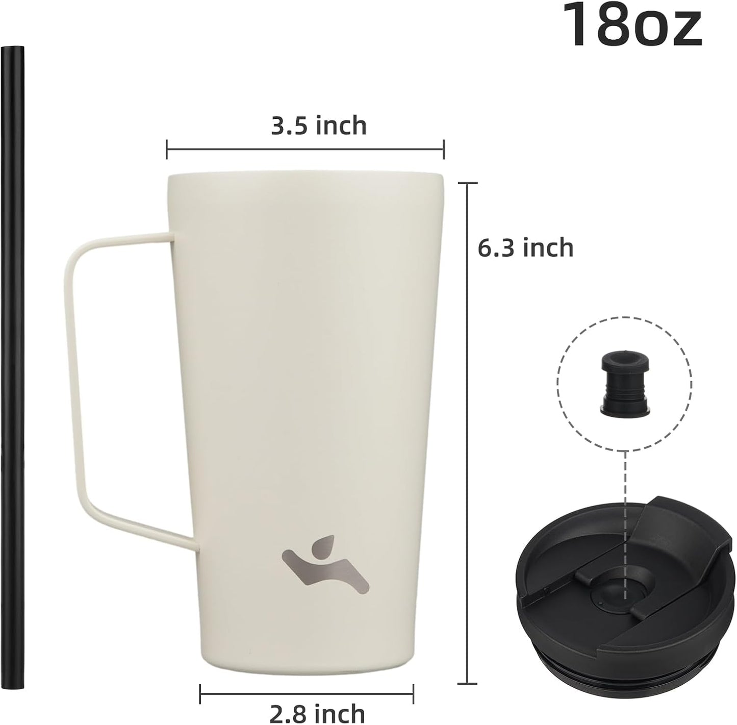 18 oz Insulated Tumbler with Handle & Straw, Stainless Steel Mug | Blue; BPA-free, leak-proof reusable bottle for coffee, iced drinks, office, travel, outdoor use & daily hydration