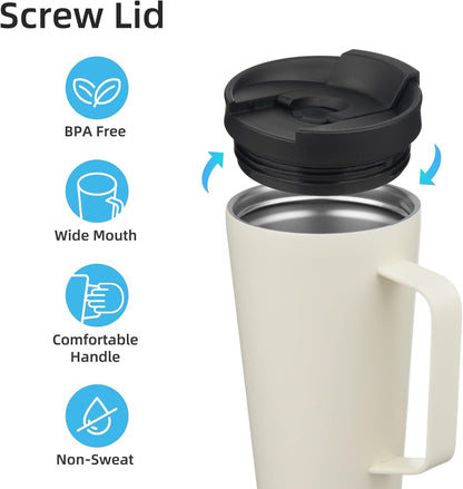 18 oz Insulated Tumbler with Handle & Straw, Stainless Steel Mug | Blue; BPA-free, leak-proof reusable bottle for coffee, iced drinks, office, travel, outdoor use & daily hydration
