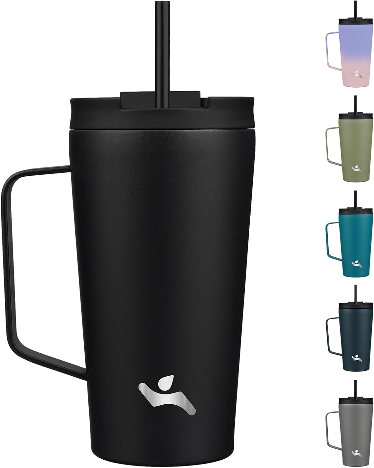 18 oz Insulated Tumbler with Handle & Straw, Stainless Steel Mug | Blue; BPA-free, leak-proof reusable bottle for coffee, iced drinks, office, travel, outdoor use & daily hydration